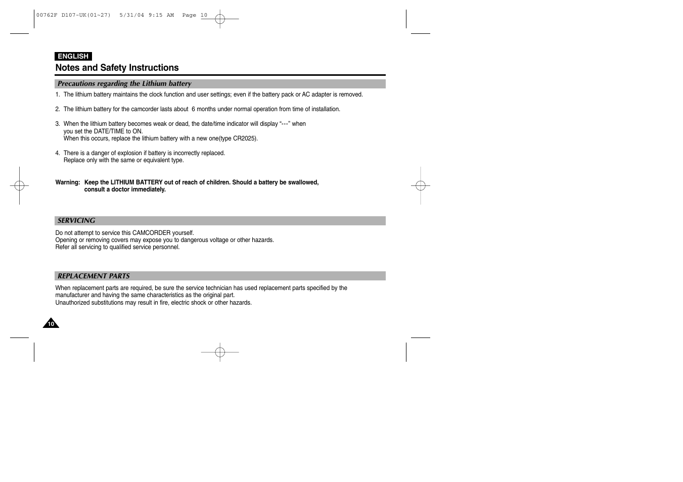 Samsung VP-D107 User Manual | Page 10 / 114