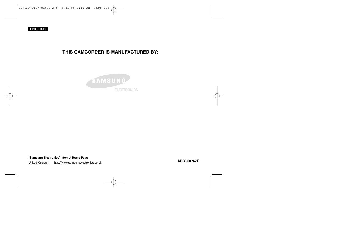 Samsung VP-D107 User Manual | Page 114 / 114