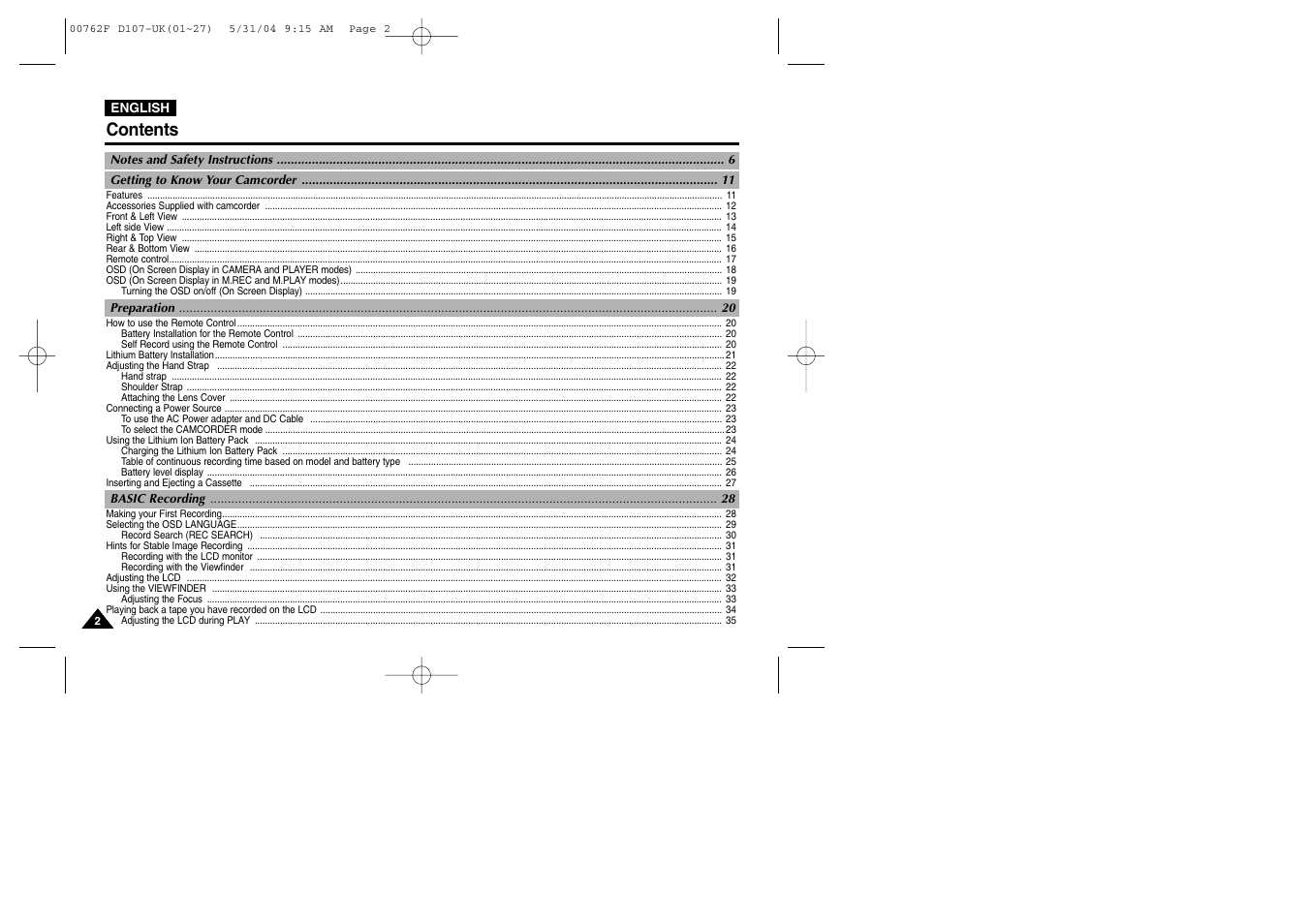 Samsung VP-D107 User Manual | Page 2 / 114
