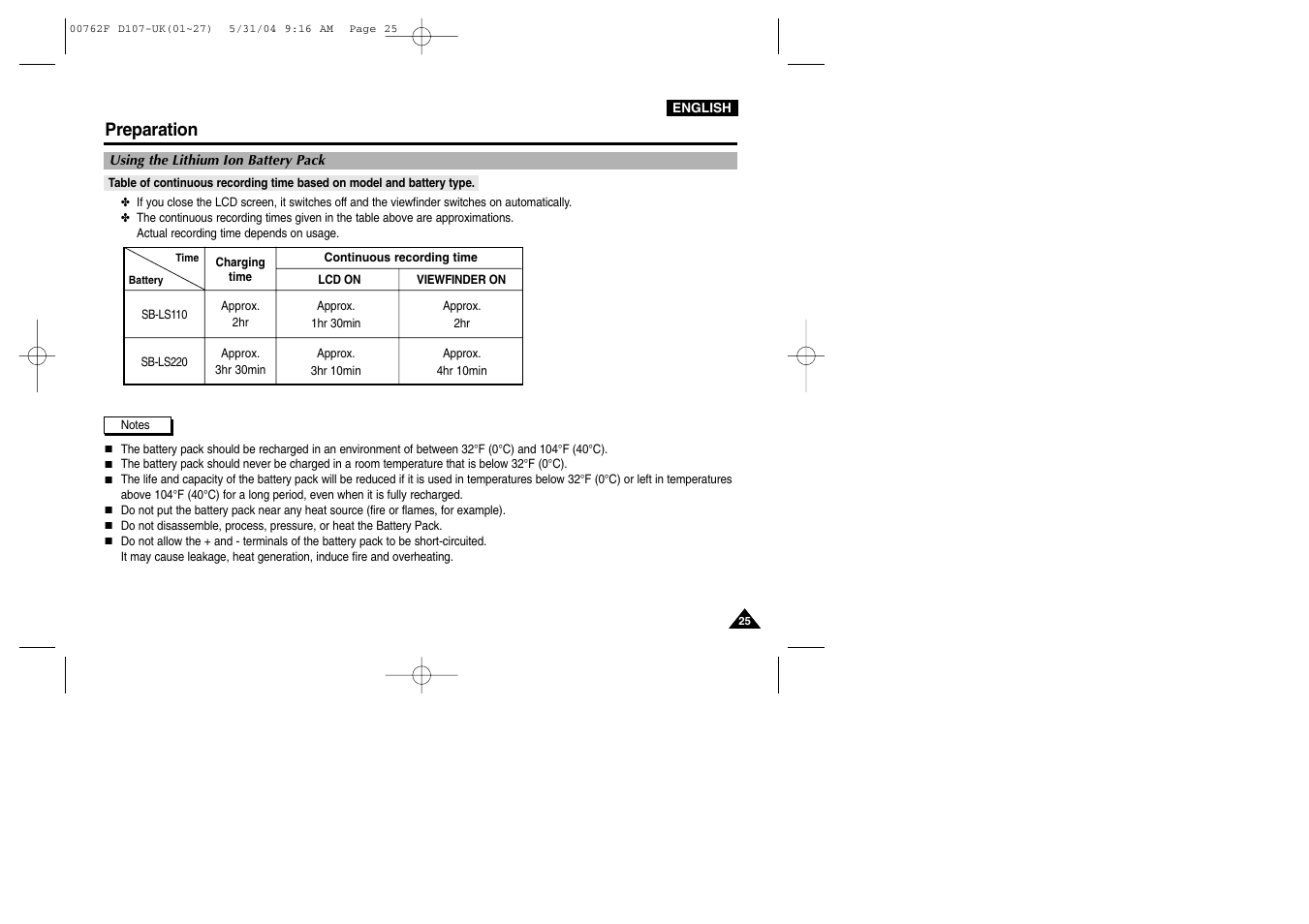 Preparation | Samsung VP-D107 User Manual | Page 25 / 114