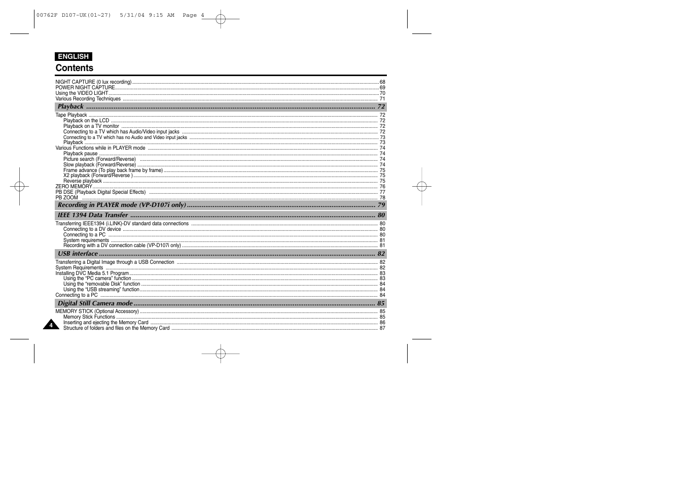 Samsung VP-D107 User Manual | Page 4 / 114