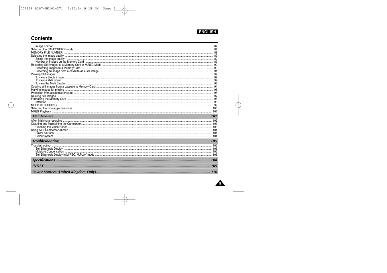 Samsung VP-D107 User Manual | Page 5 / 114