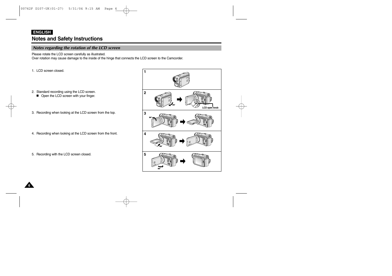 Notes and safety instructions | Samsung VP-D107 User Manual | Page 6 / 114