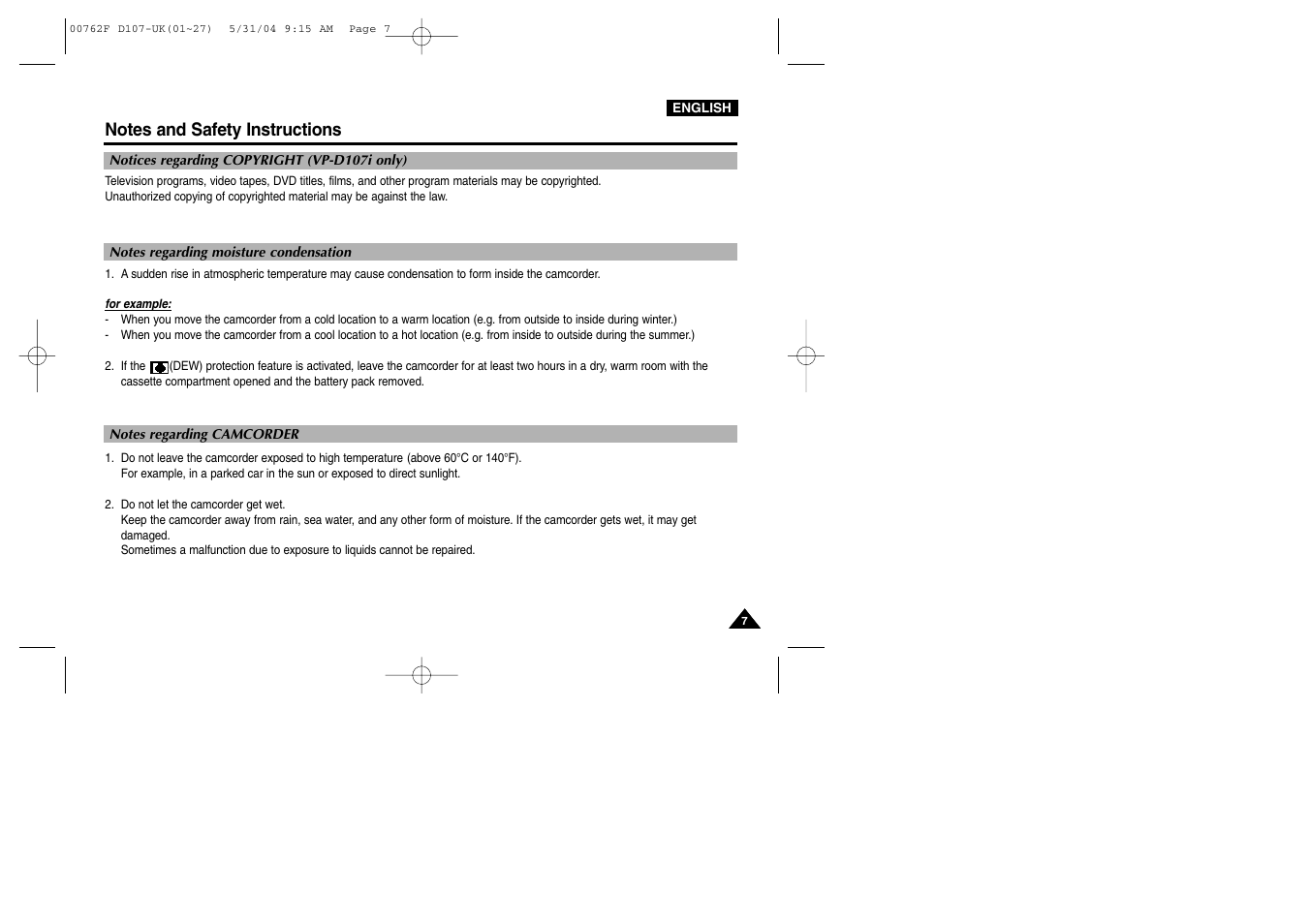 Samsung VP-D107 User Manual | Page 7 / 114