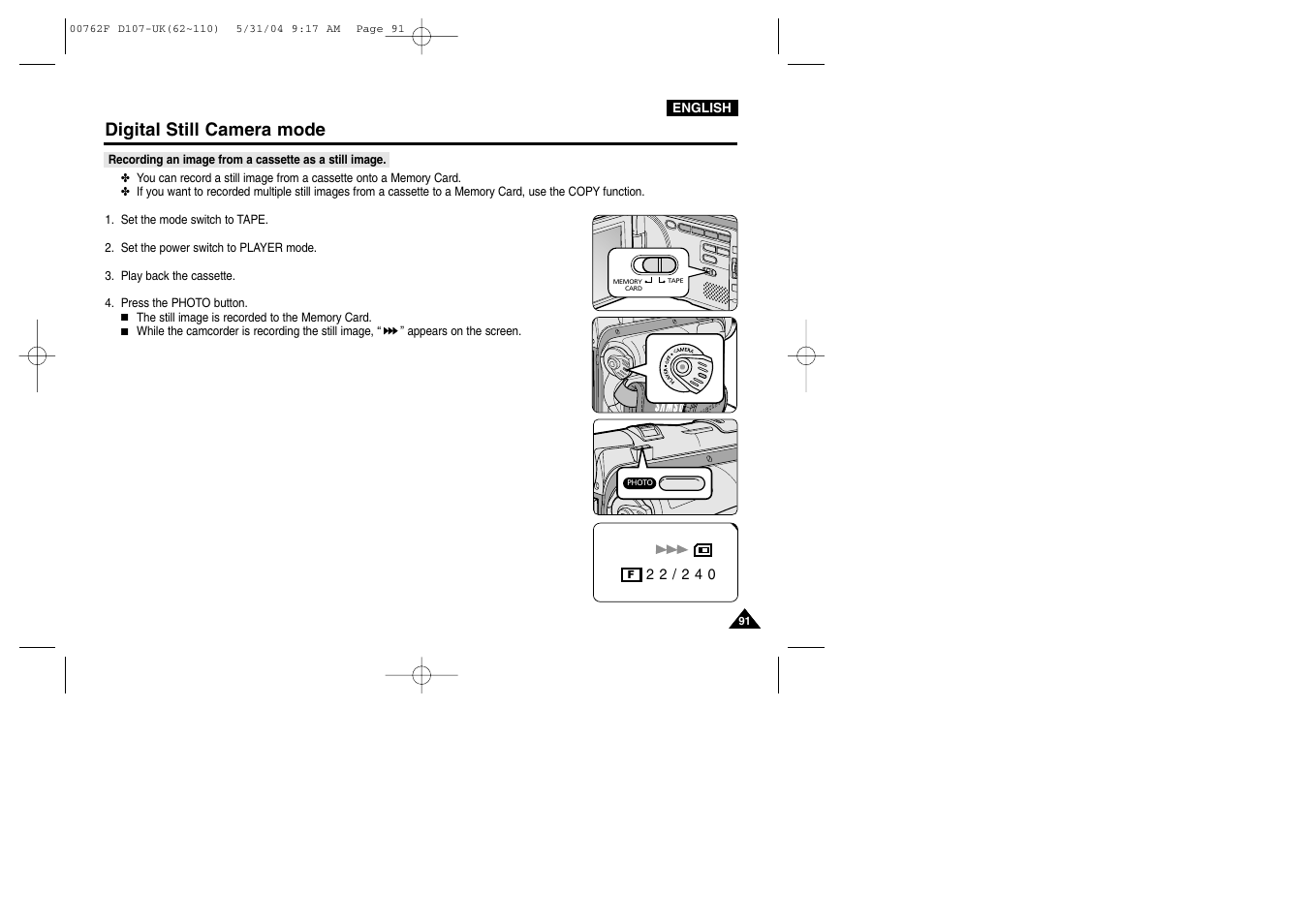 Digital still camera mode | Samsung VP-D107 User Manual | Page 91 / 114