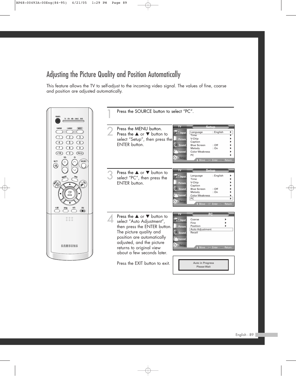 Press the source button to select “pc | Samsung HL-R6164W User Manual | Page 89 / 96