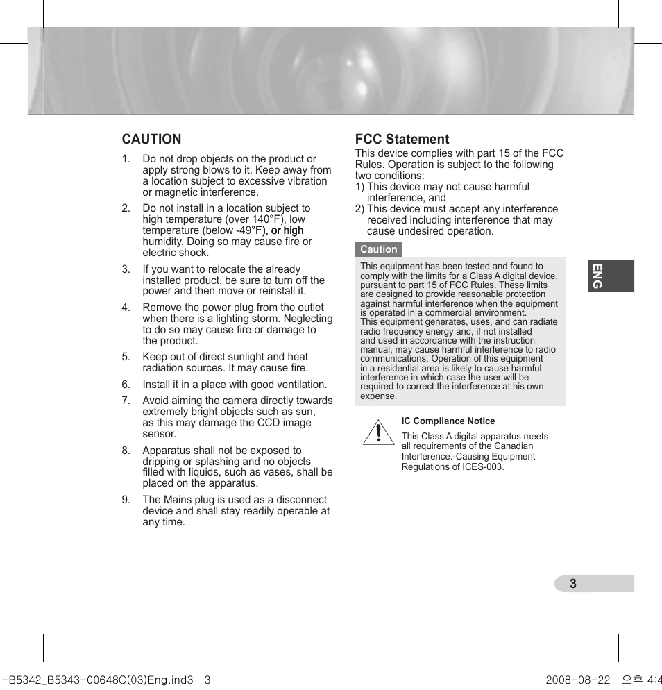 Caution, Fcc statement | Samsung SCC-B5342 User Manual | Page 3 / 16