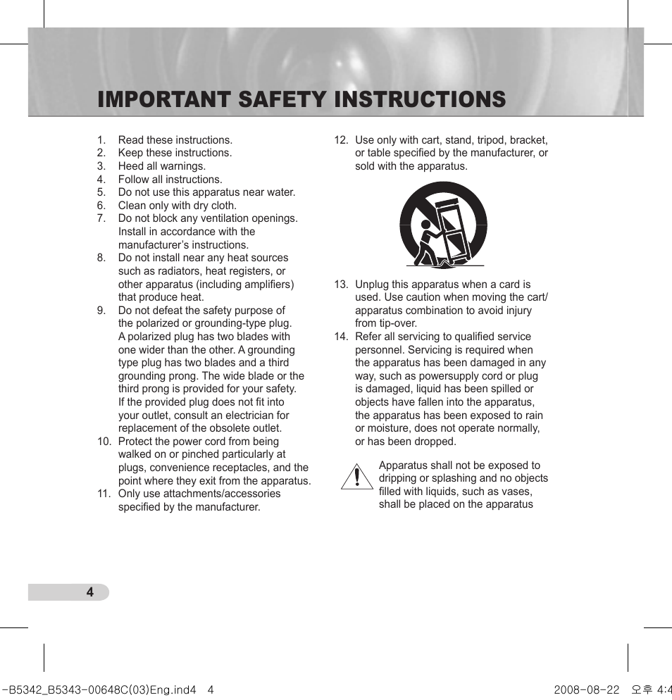 Important safety instructions | Samsung SCC-B5342 User Manual | Page 4 / 16