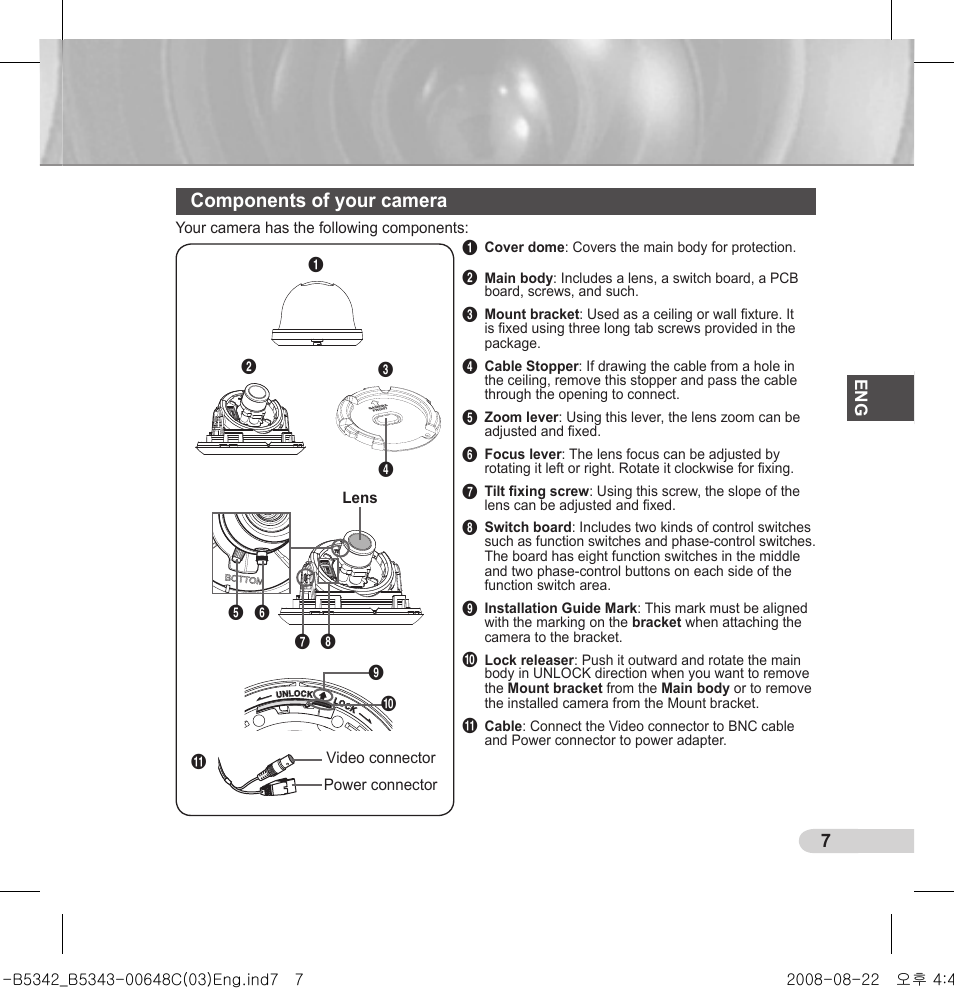 Components of your camera | Samsung SCC-B5342 User Manual | Page 7 / 16