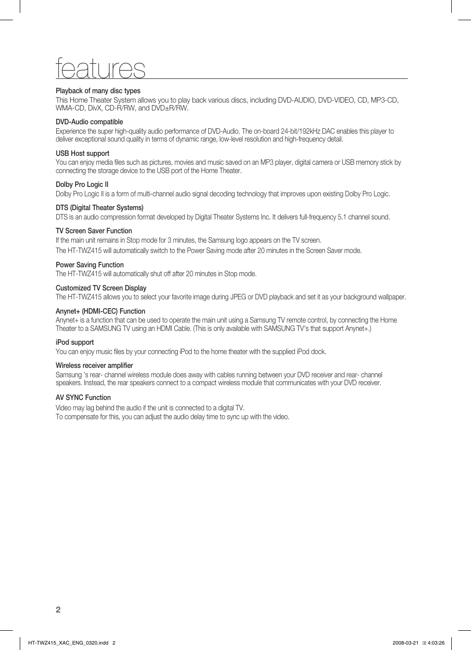 Features | Samsung AH68-02047N User Manual | Page 2 / 75