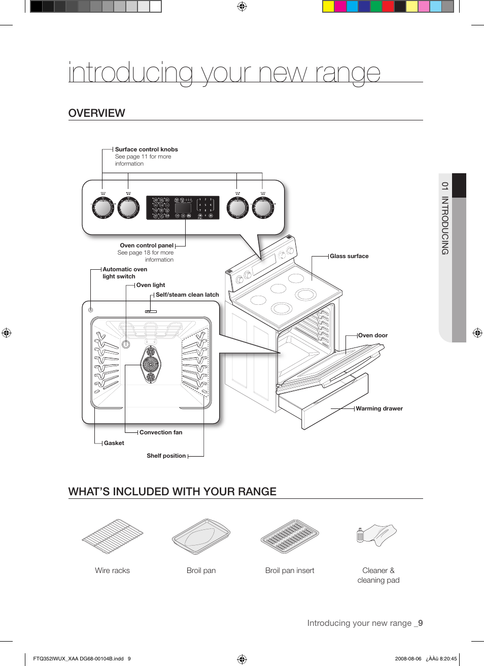 Introducing your new range, Overview what’s included with your range | Samsung FTQ352IWUB User Manual | Page 9 / 56