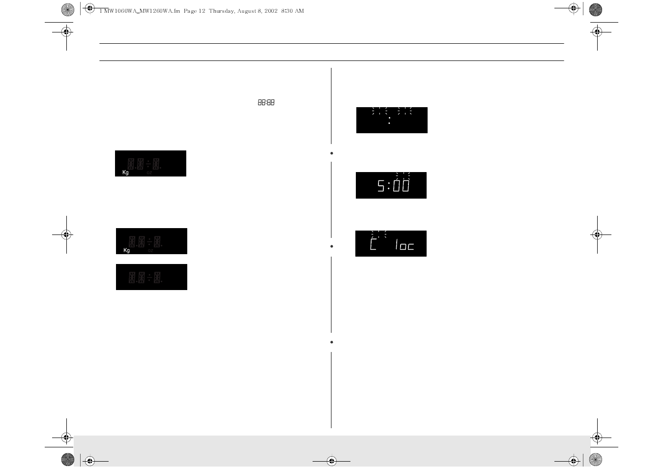 Operation, Turning on the power and selecting a weight, Setting the clock | Using the pause/cancel button | Samsung MW1030WA User Manual | Page 12 / 36