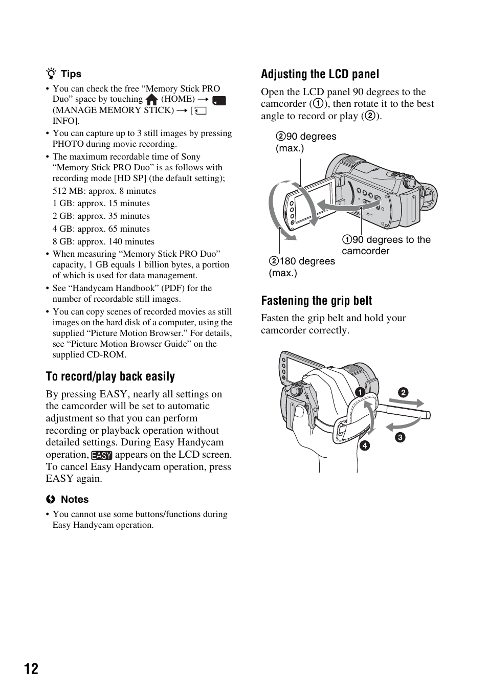 Adjusting the lcd panel, Fastening the grip belt | Samsung HDR-CX6EK User Manual | Page 12 / 36