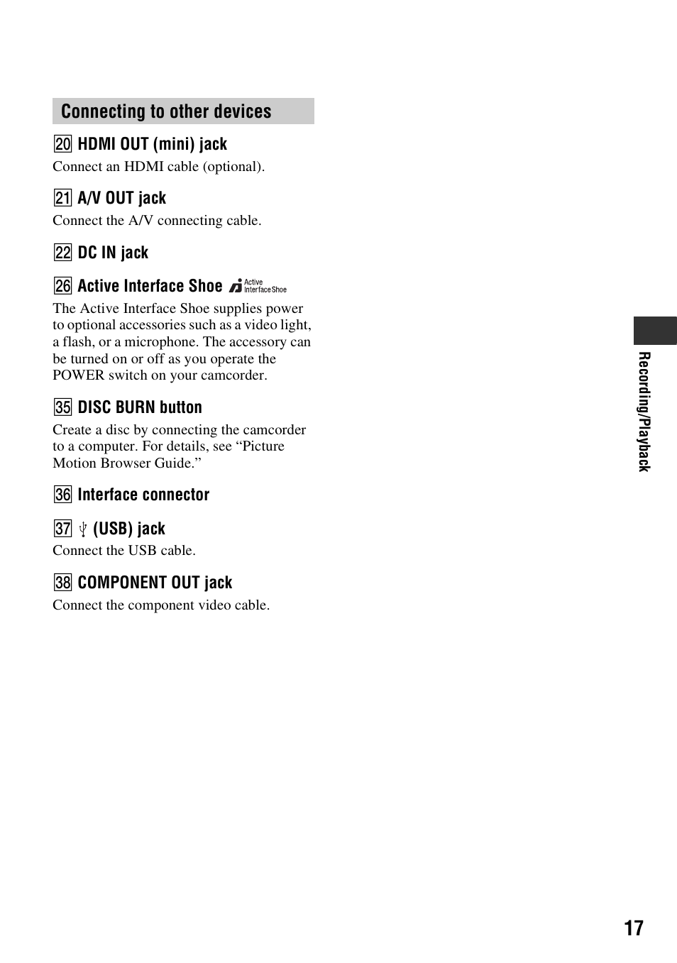 Connecting to other devices | Samsung HDR-CX6EK User Manual | Page 17 / 36