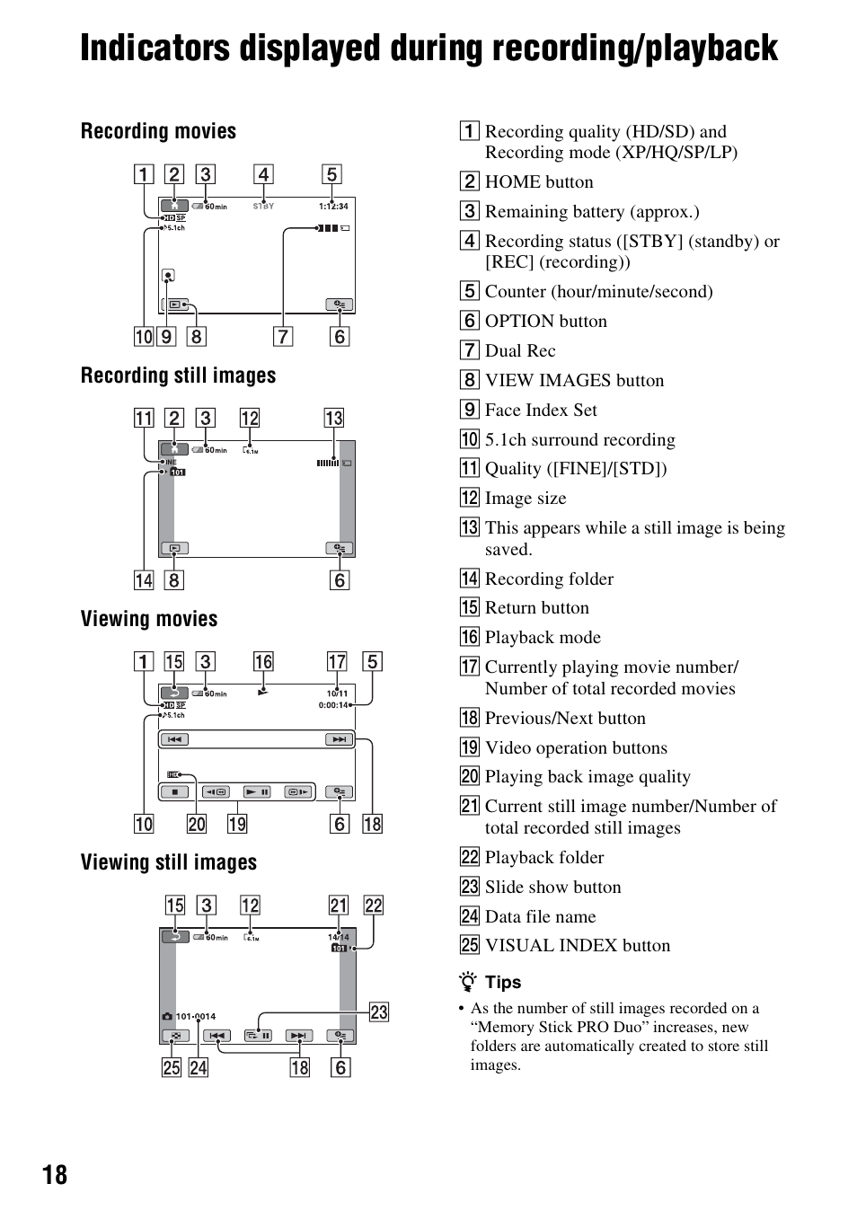 Indicators displayed during recording/playback | Samsung HDR-CX6EK User Manual | Page 18 / 36