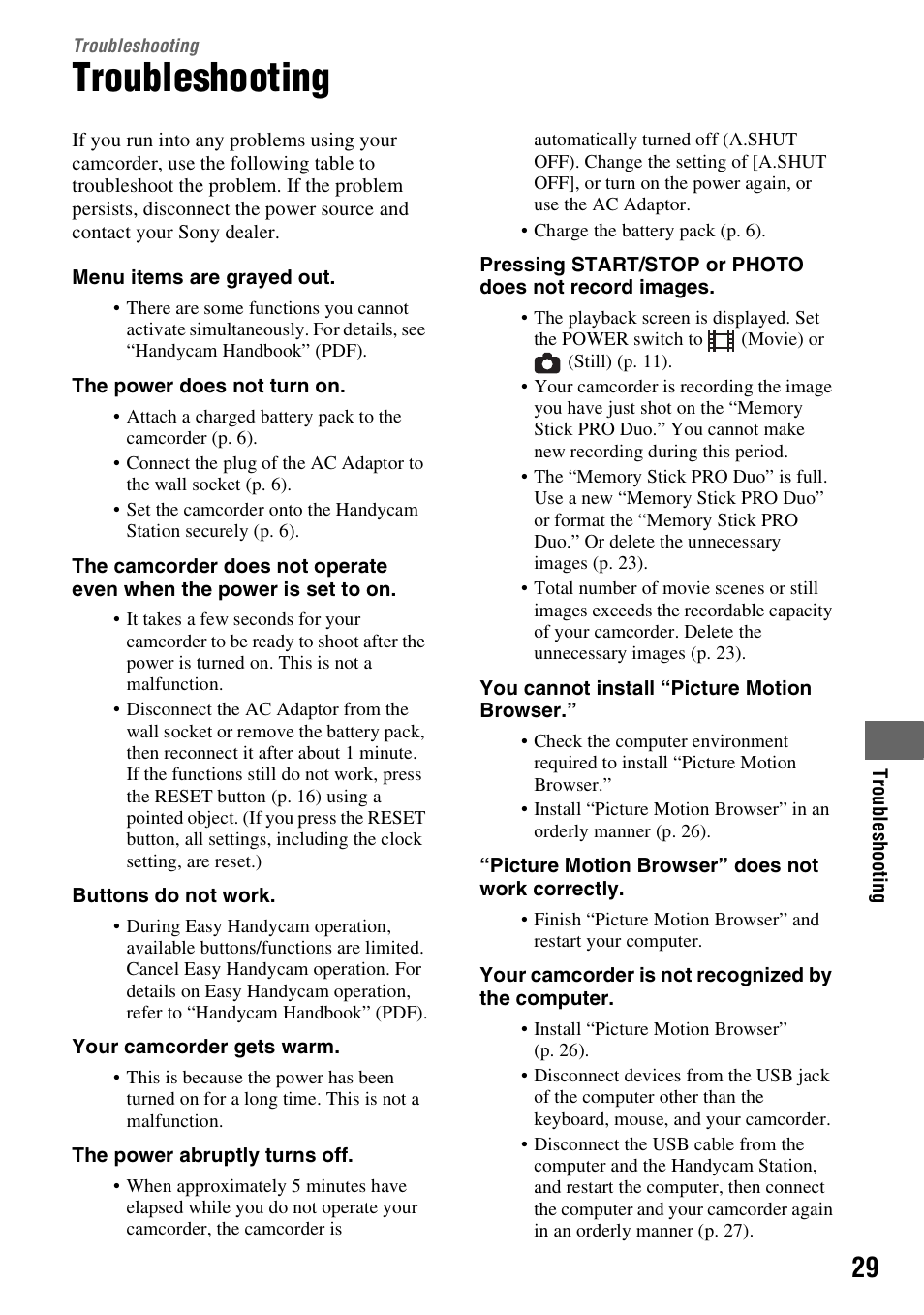 Troubleshooting | Samsung HDR-CX6EK User Manual | Page 29 / 36