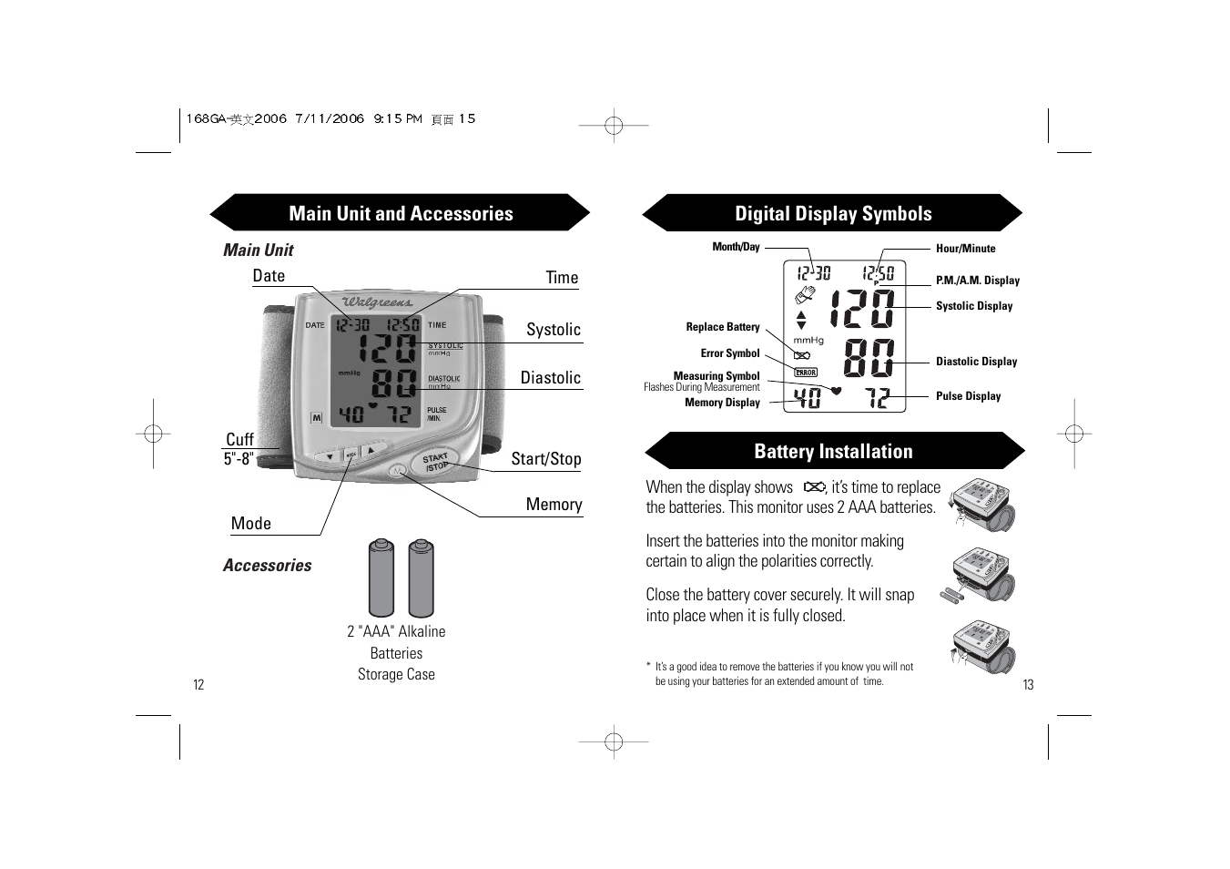 Main unit and accessories, Digital display symbols, Battery installation | Samsung SSN-414W User Manual | Page 8 / 34