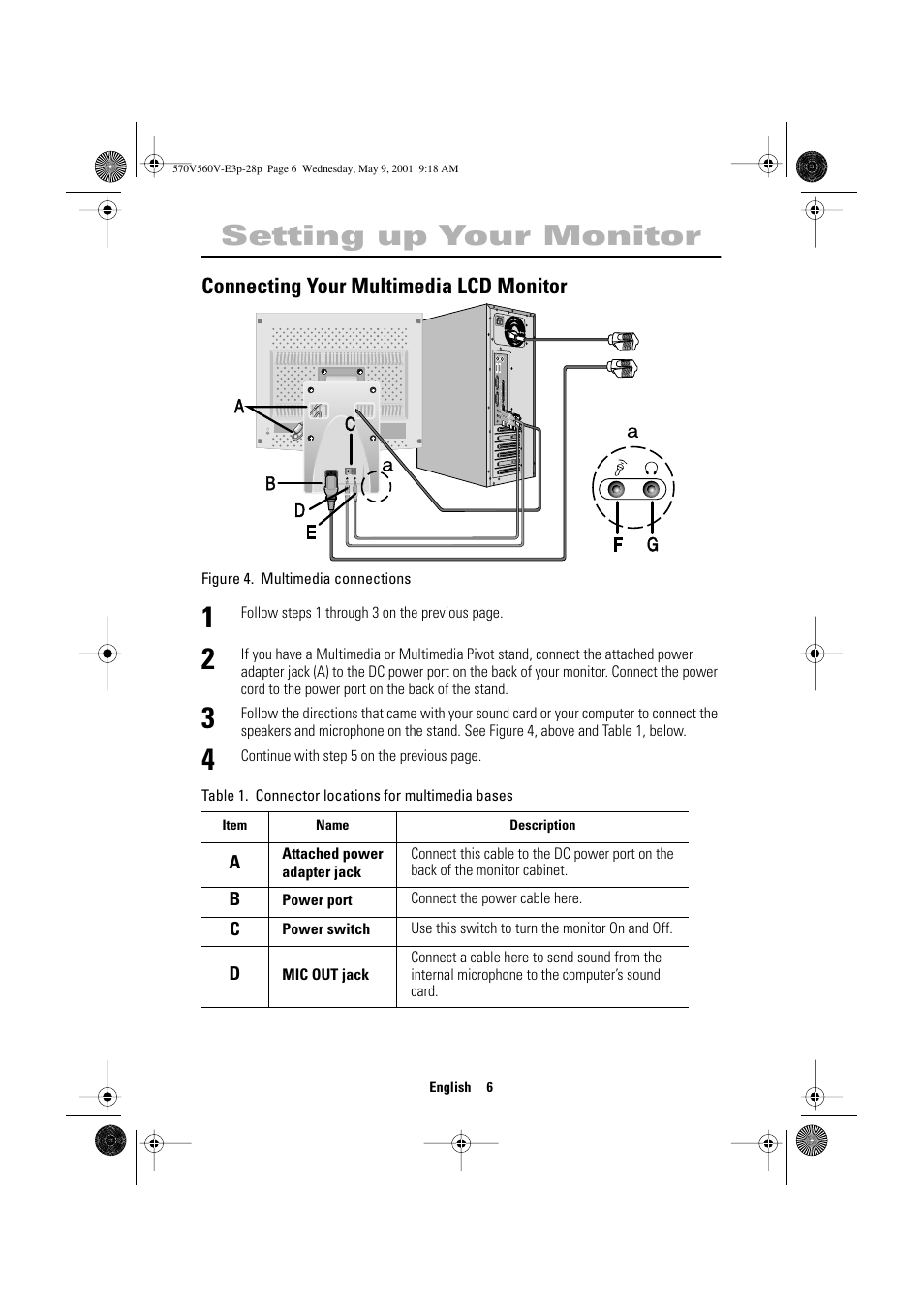 Setting up your monitor, Connecting your multimedia lcd monitor | Samsung 570VTFT User Manual | Page 8 / 33