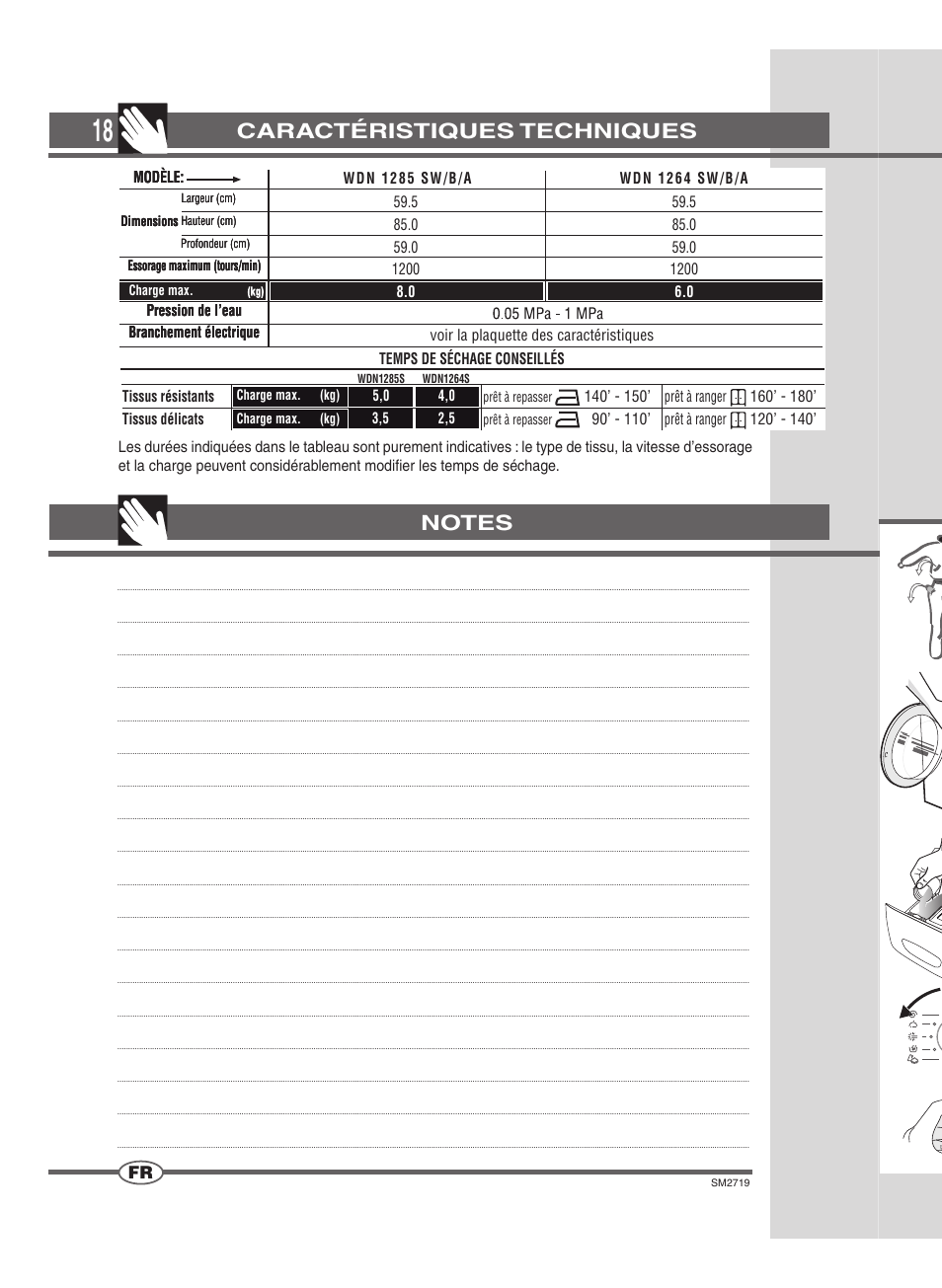 Caractéristiques techniques | Ardo WDN 1264 SW User Manual | Page 18 / 68