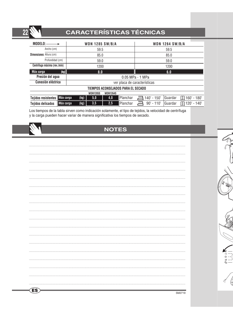 Características técnicas | Ardo WDN 1264 SW User Manual | Page 22 / 68