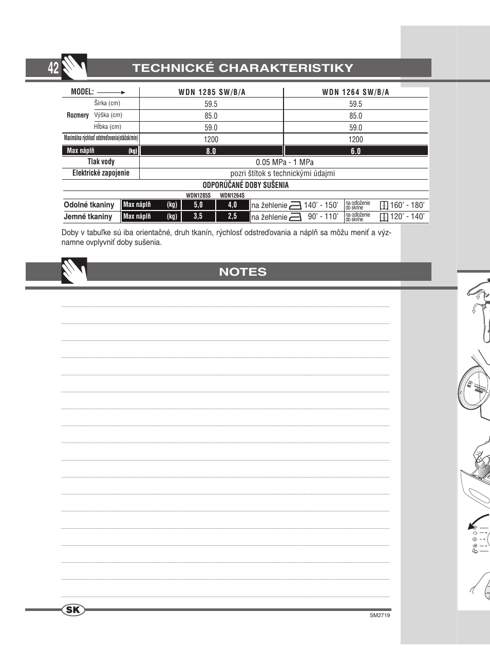 Technické charakteristiky | Ardo WDN 1264 SW User Manual | Page 42 / 68