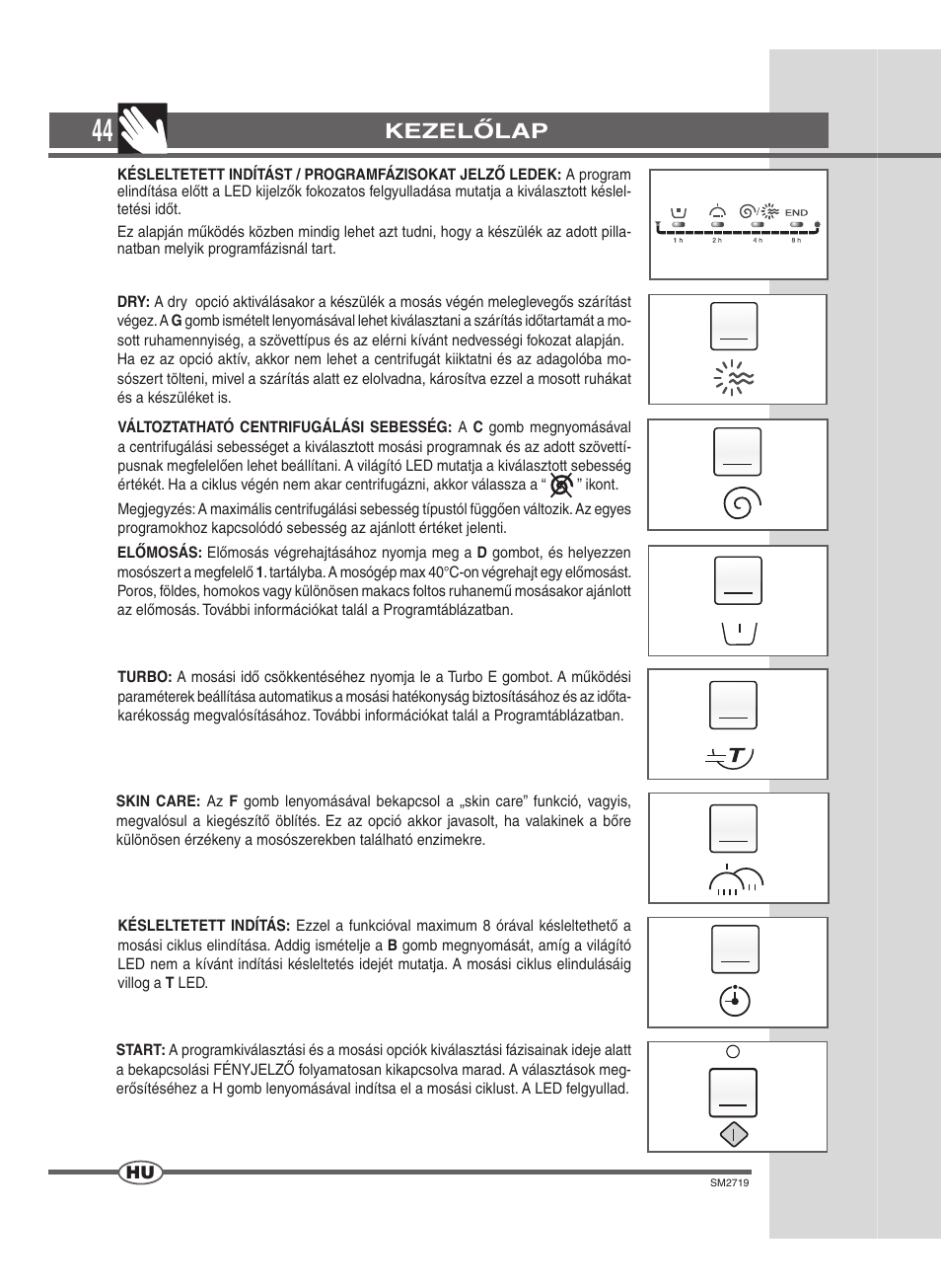 Kezelőlap | Ardo WDN 1264 SW User Manual | Page 44 / 68