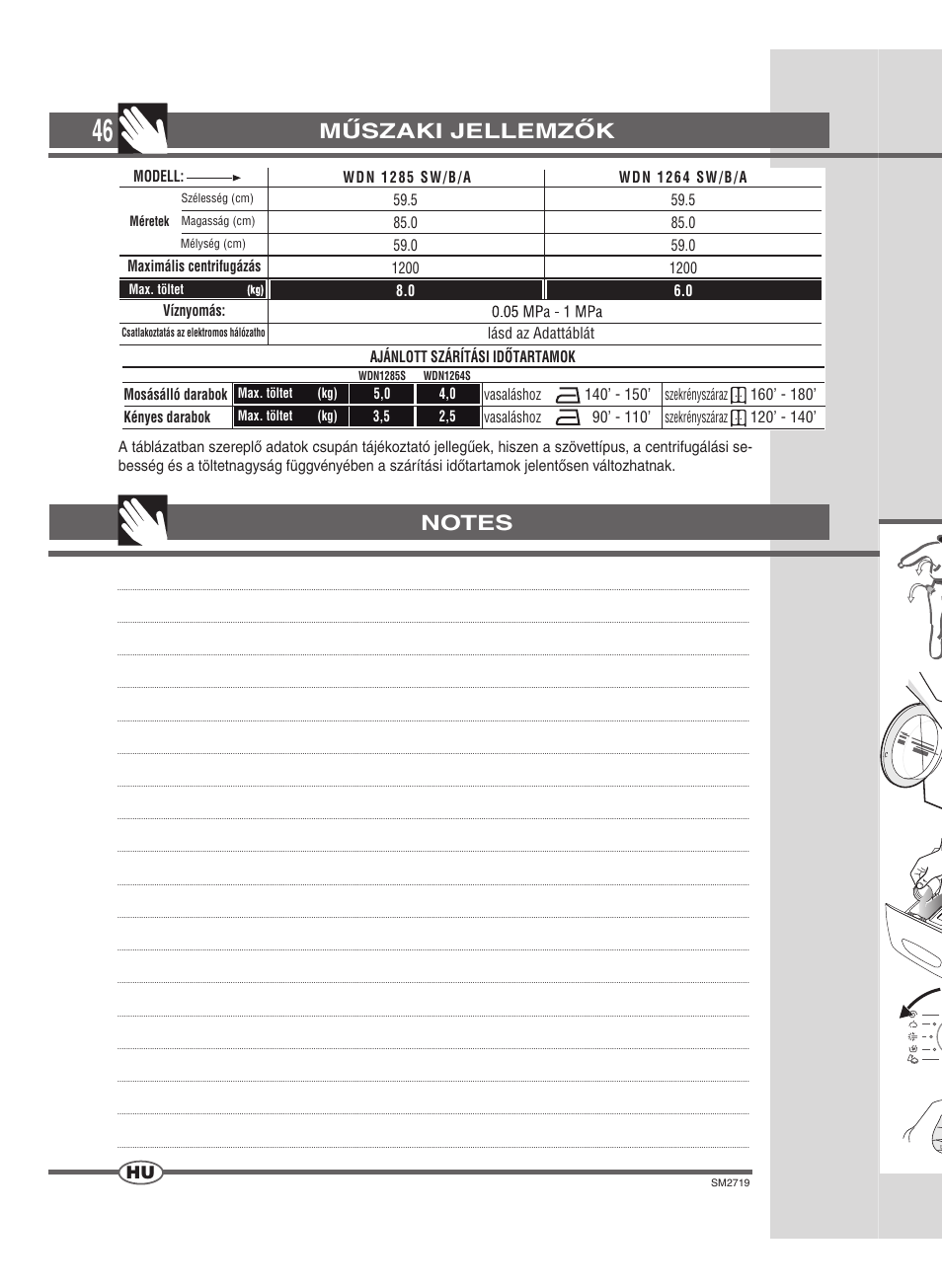 Műszaki jellemzők | Ardo WDN 1264 SW User Manual | Page 46 / 68