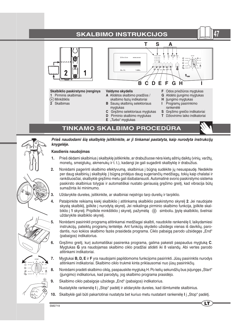 Skalbimo instrukcijos, Tinkamo skalbimo procedūra | Ardo WDN 1264 SW User Manual | Page 47 / 68