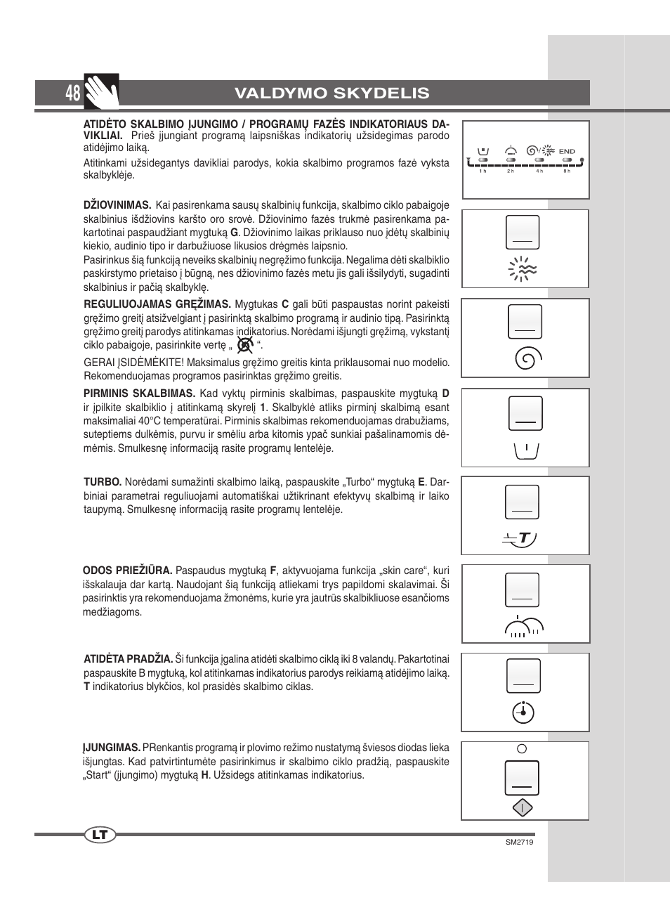 Valdymo skydelis | Ardo WDN 1264 SW User Manual | Page 48 / 68