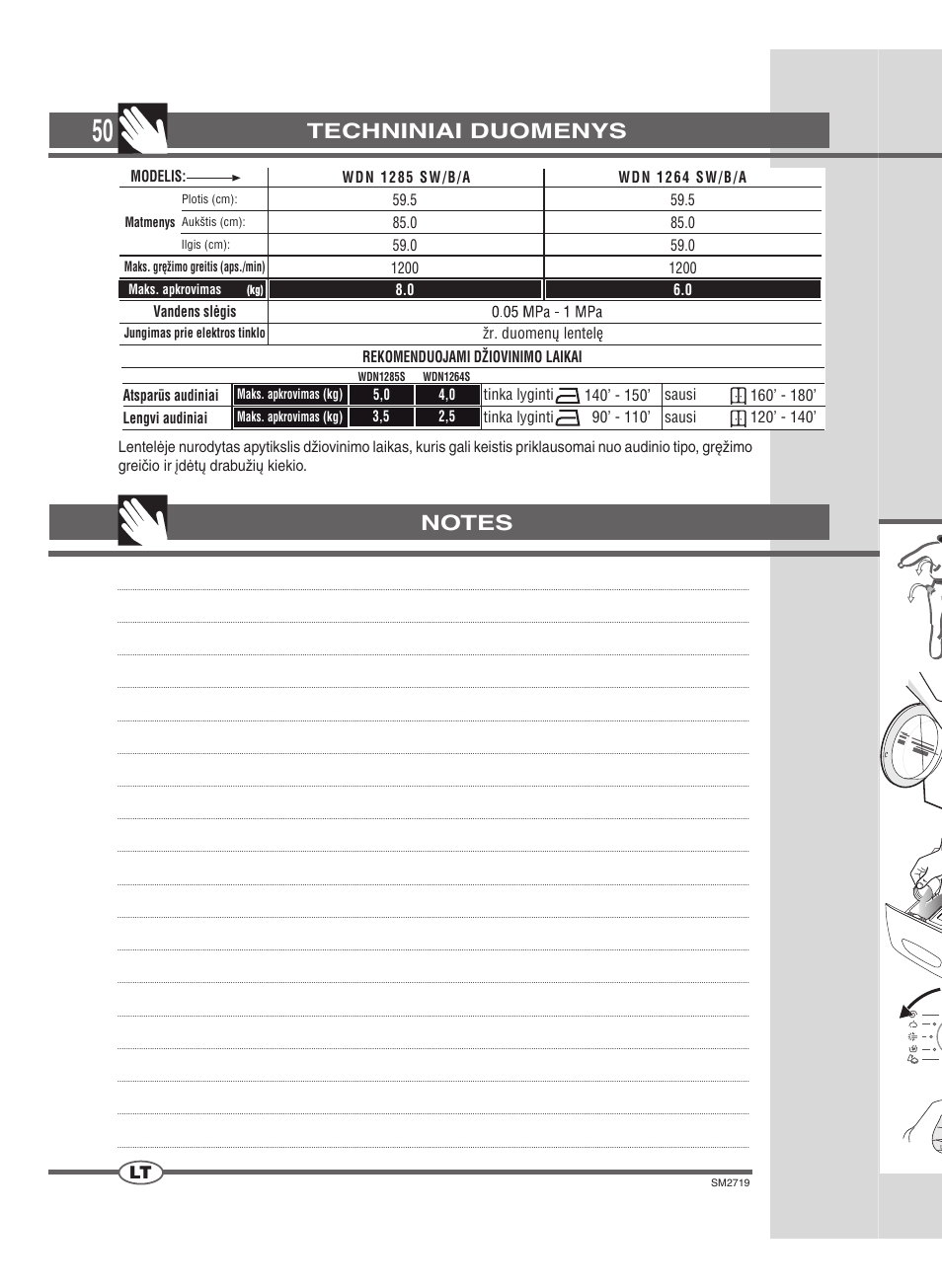Techniniai duomenys | Ardo WDN 1264 SW User Manual | Page 50 / 68