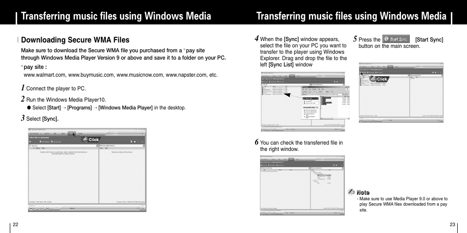 Transferring music files using windows media, Downloading secure wma files, Idownloading secure wma files | Samsung YP-F1 User Manual | Page 12 / 34