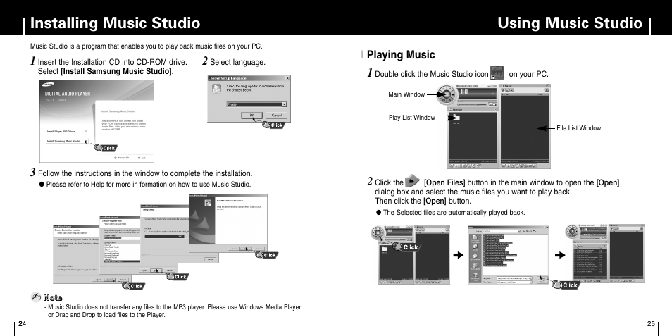 Installing music studio, Using music studio, Playing music | Iplaying music | Samsung YP-F1 User Manual | Page 13 / 34