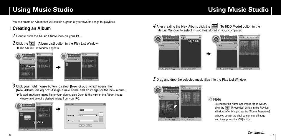 Creating an album, Using music studio, Icreating an album | Samsung YP-F1 User Manual | Page 14 / 34