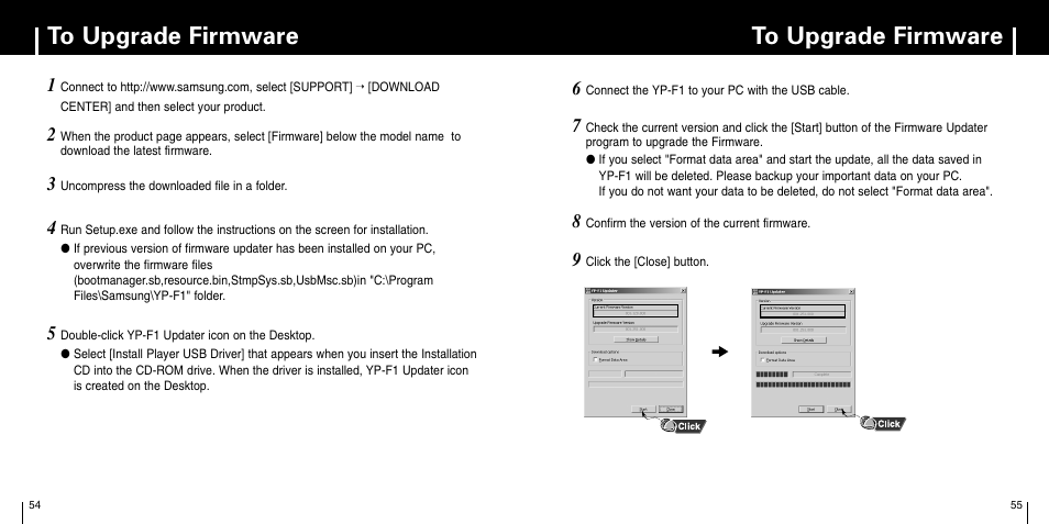 To upgrade firmware | Samsung YP-F1 User Manual | Page 28 / 34