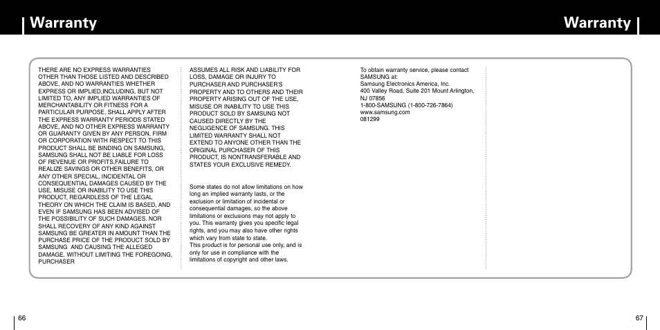 Warranty | Samsung YP-F1 User Manual | Page 34 / 34