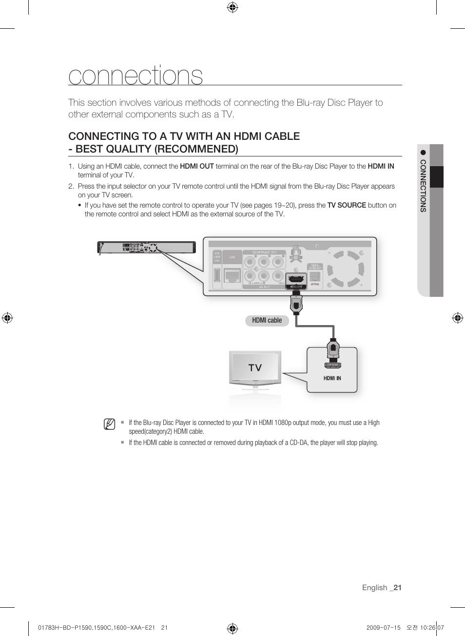 Connections | Samsung BD-P1590C User Manual | Page 21 / 97