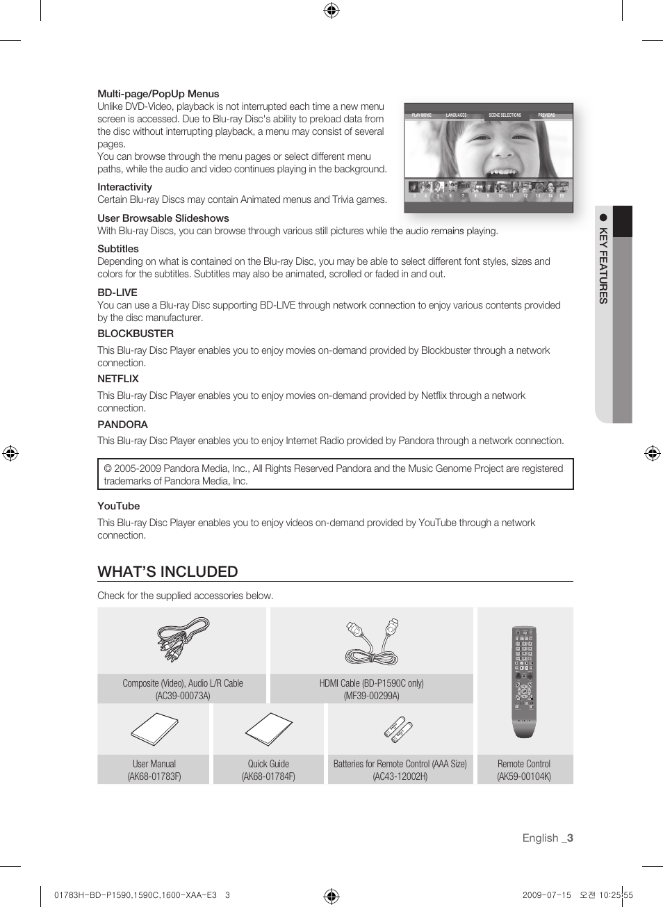 What's included, What’s included | Samsung BD-P1590C User Manual | Page 3 / 97