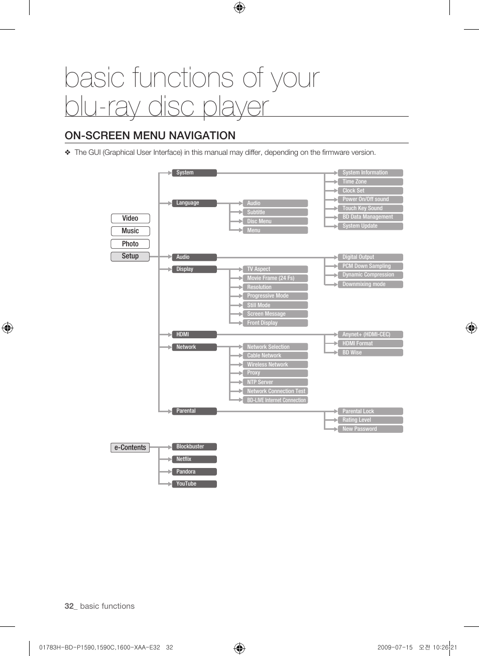On-screen menu navigation, Basic functions of your blu-ray disc player | Samsung BD-P1590C User Manual | Page 32 / 97