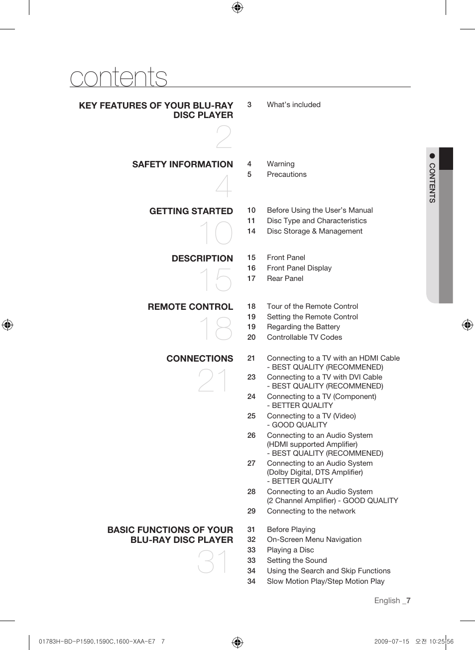 Samsung BD-P1590C User Manual | Page 7 / 97