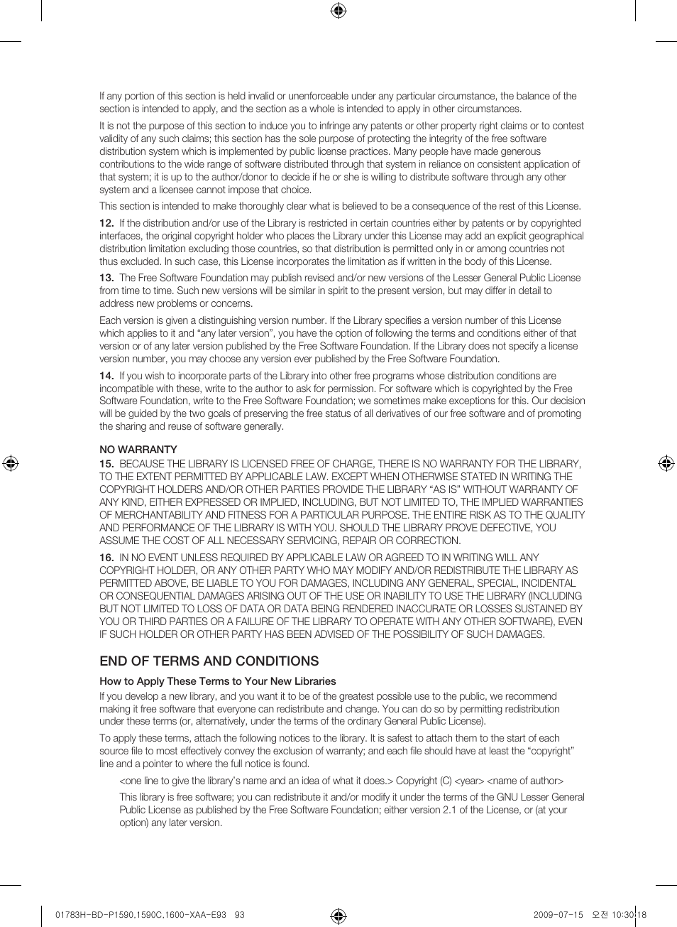 End of terms and conditions | Samsung BD-P1590C User Manual | Page 93 / 97