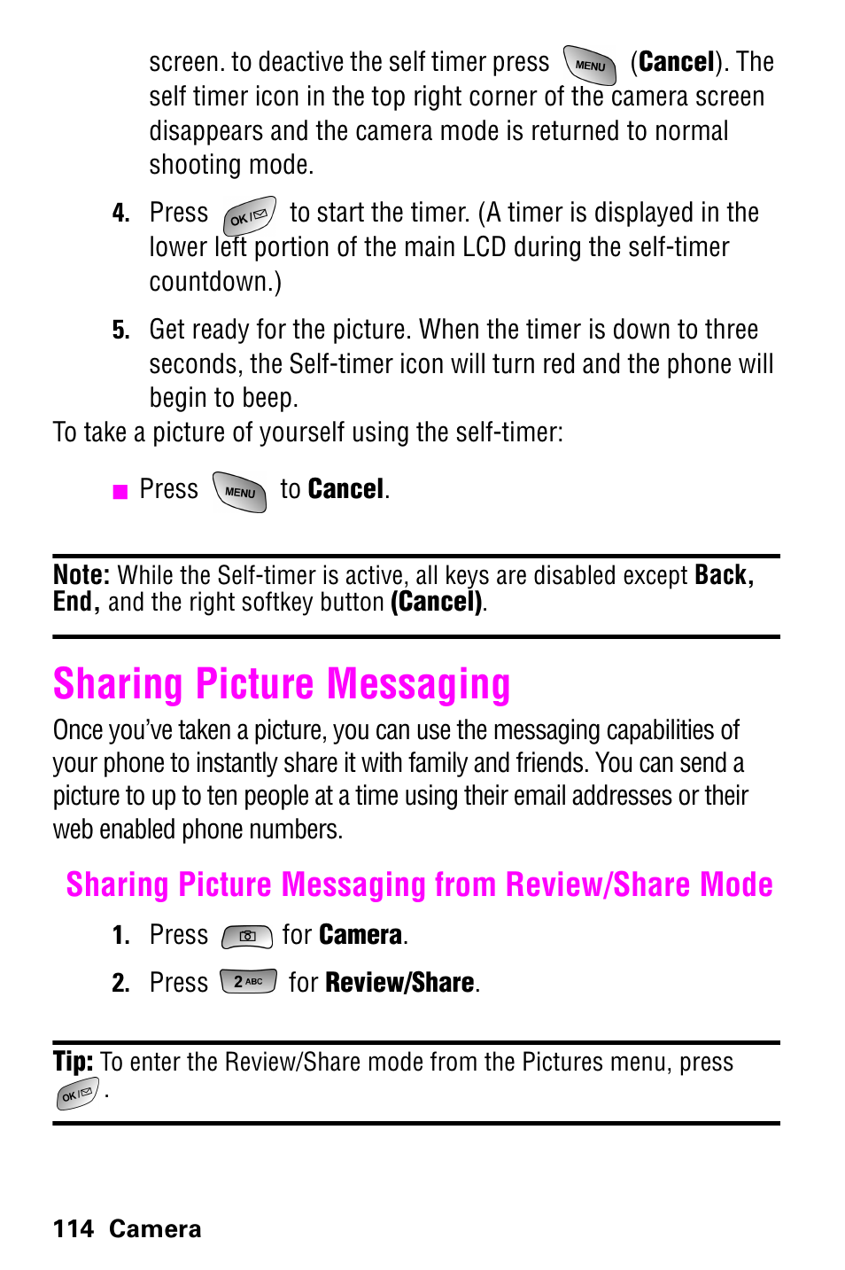 Sharing picture messaging, Sharing picture messaging from review/share mode | Samsung GH68-04310A User Manual | Page 124 / 190