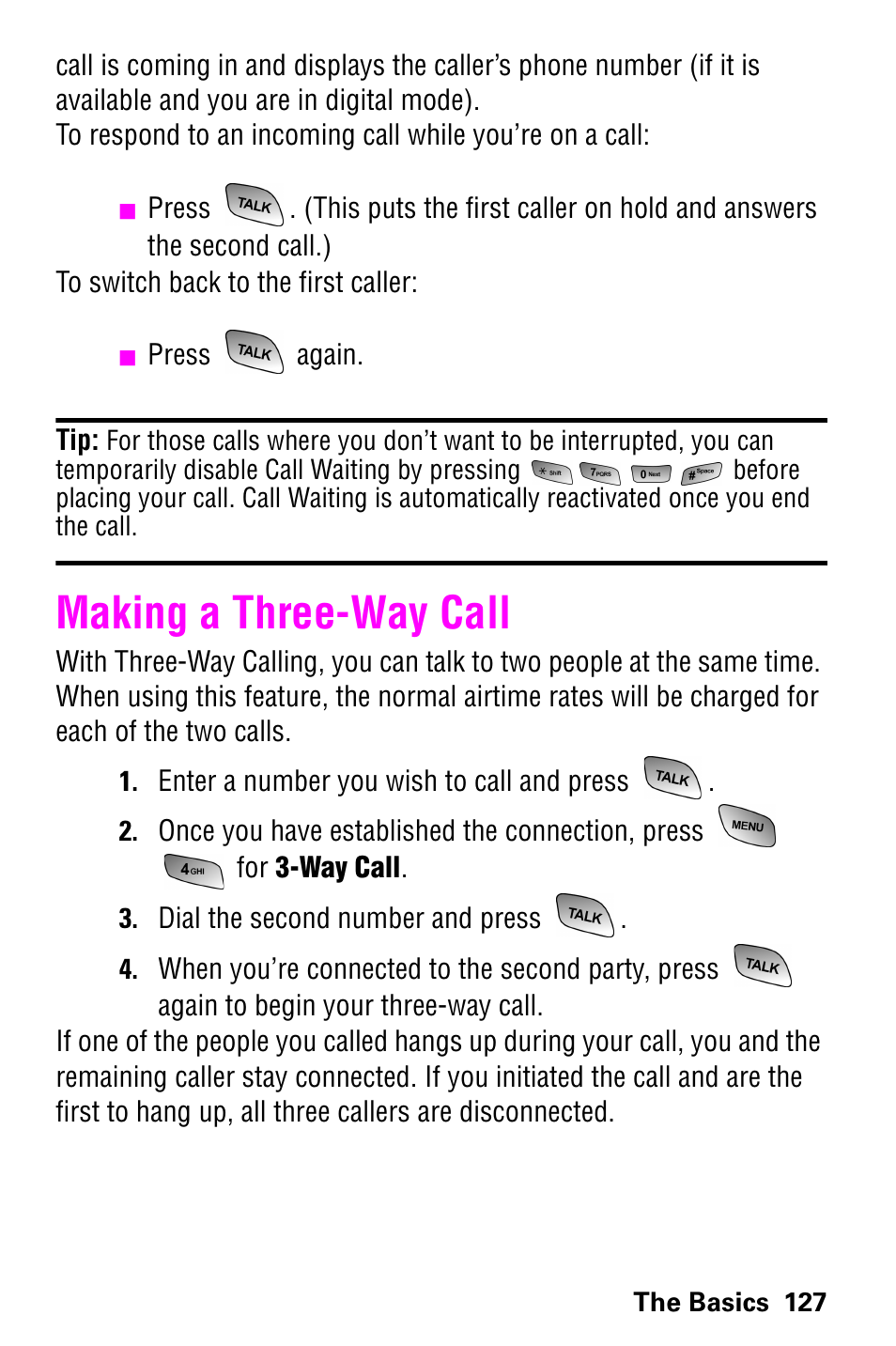 Making a three-way call | Samsung GH68-04310A User Manual | Page 137 / 190