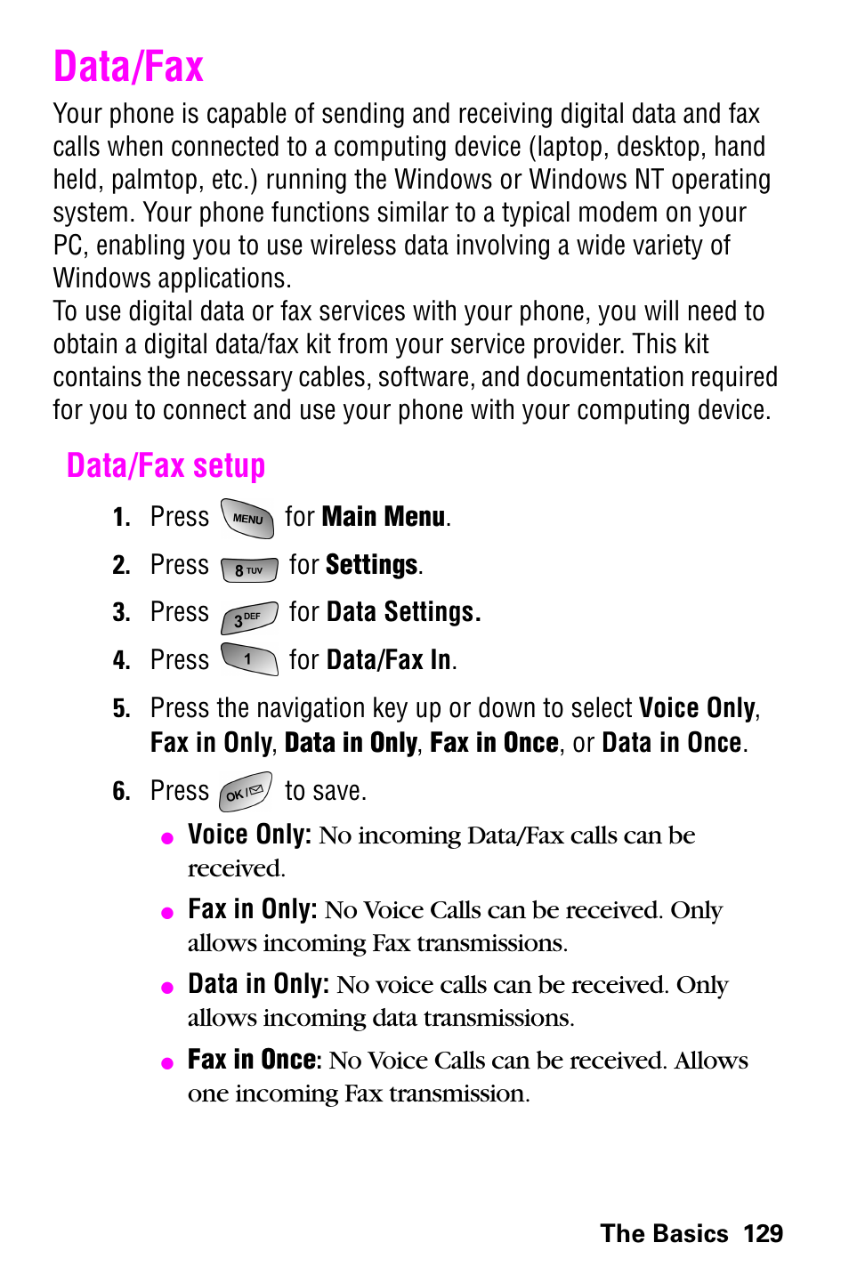 Data/fax, Data/fax setup | Samsung GH68-04310A User Manual | Page 139 / 190