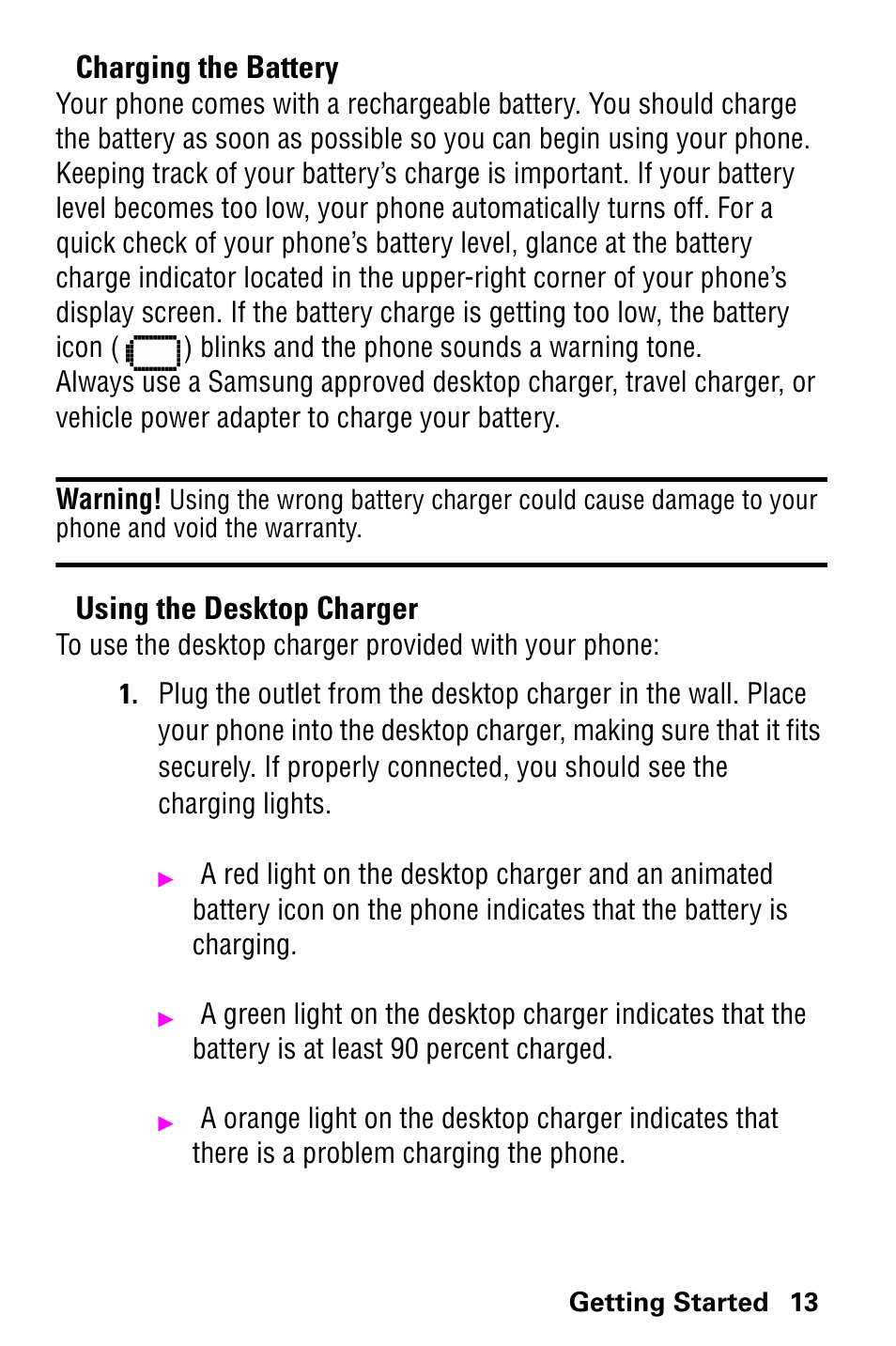 Charging the battery, Using the desktop charger | Samsung GH68-04310A User Manual | Page 23 / 190