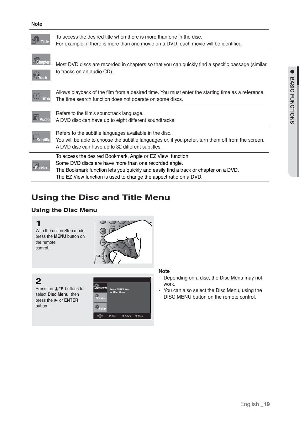 Using the disc and title menu | Samsung AK68-01765B User Manual | Page 19 / 51