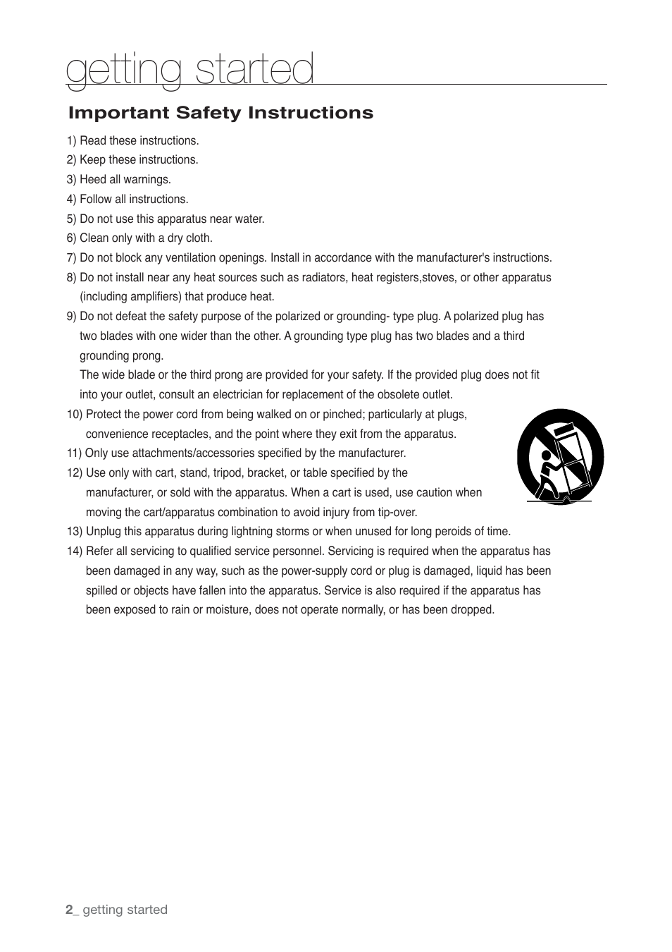 Getting started, Important safety instructions | Samsung AK68-01765B User Manual | Page 2 / 51