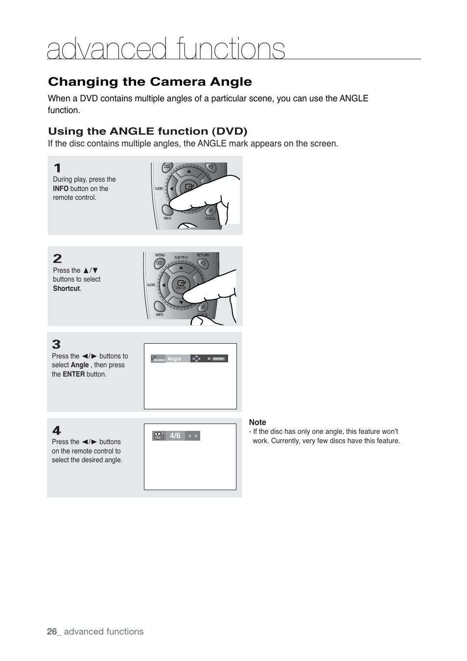 Changing the camera angle, Advanced functions | Samsung AK68-01765B User Manual | Page 26 / 51