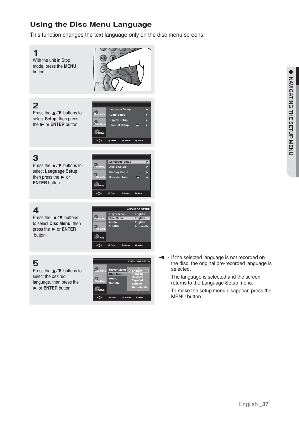 Using the disc menu language, English | Samsung AK68-01765B User Manual | Page 37 / 51