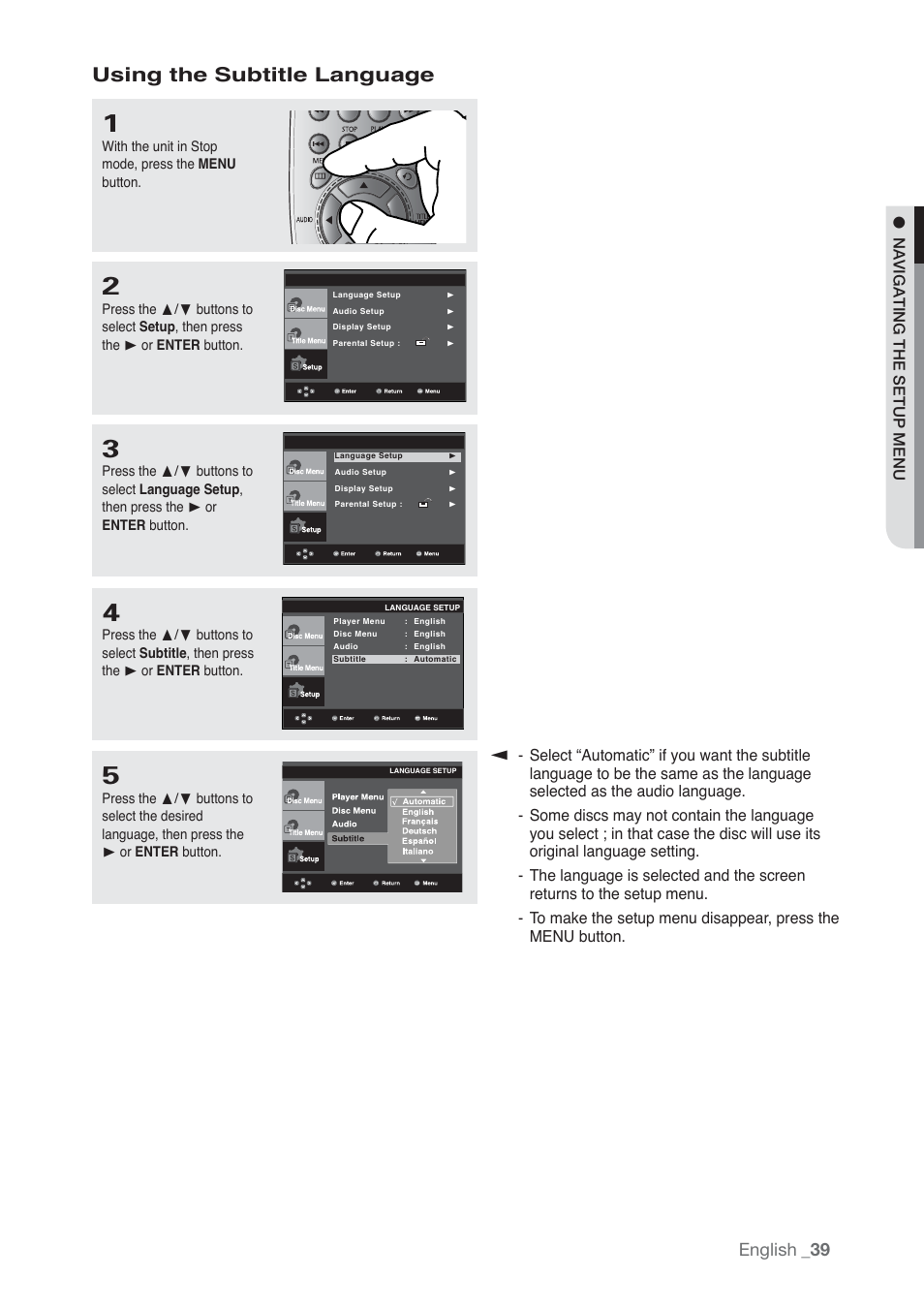 Using the subtitle language, English | Samsung AK68-01765B User Manual | Page 39 / 51