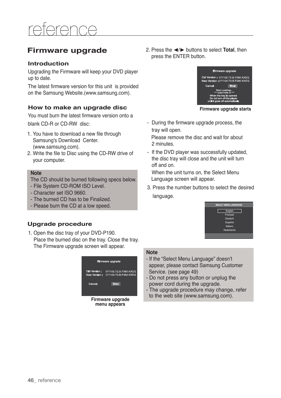 Reference, Firmware upgrade | Samsung AK68-01765B User Manual | Page 46 / 51